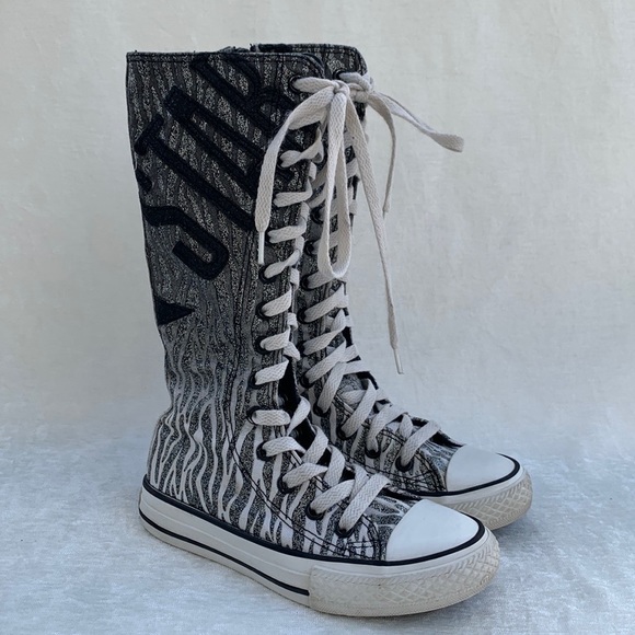 Converse All-Star Zebra Print High/Tall Lace-up Black, Gray, Glitter Sneakers - Picture 1 of 17